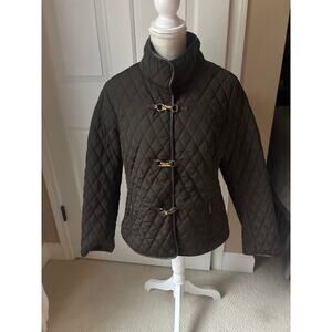 JONES NEW YORK Quilted Gold Tone Buckle Closure Coat-Brown-Size L